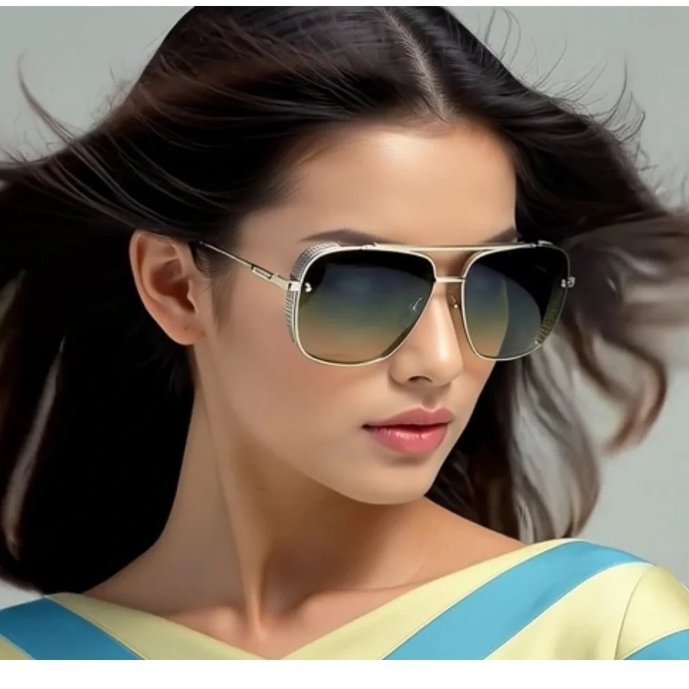 Women Sunglasses Square‎ Gradient Green Lens Style Flat Top Outfit Female Modern